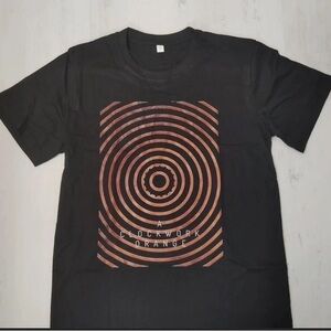 Black Short-Sleeve Graphic Tee with Copper Concentric Design